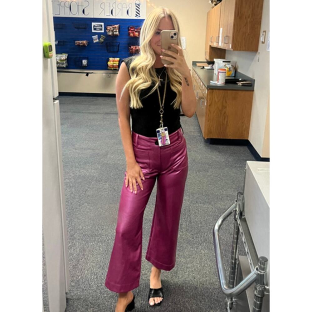 MAEVE The Colette Cropped Wide Leg Vegan Leather Pants in Rose Size 29 - Picture 2 of 7